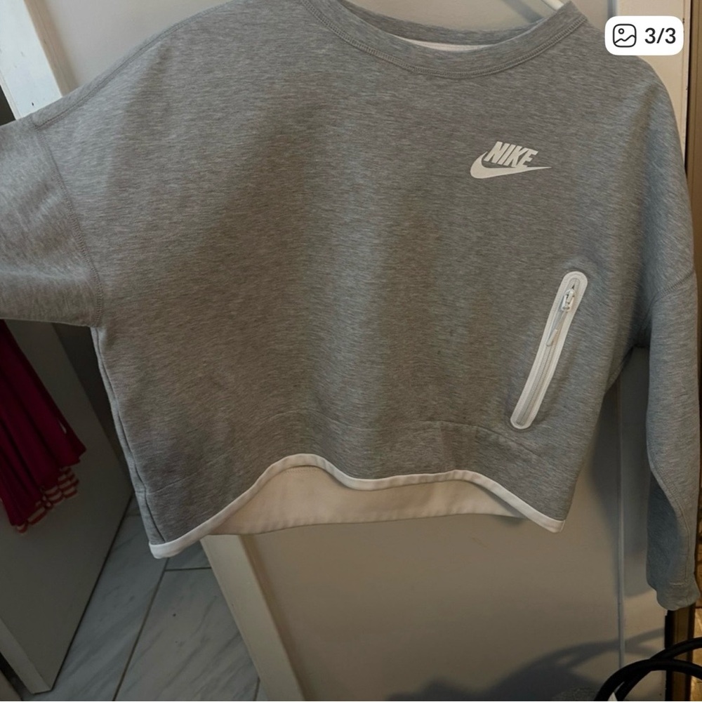 Nike Grey and White Cropped Crew Sweatshirt